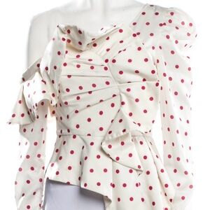 Self-Portrait Polka Dot Frill Top in Ivory and Red, size 4,